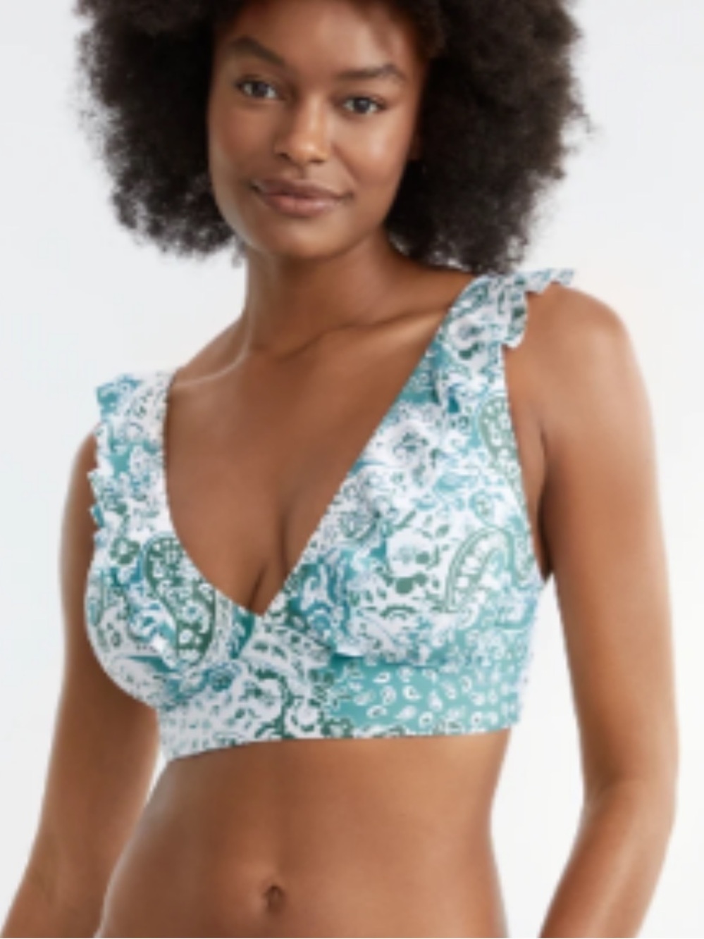SUNSETS paisley green sage and white Floral Print swim ruffle top 40G 38G 36
